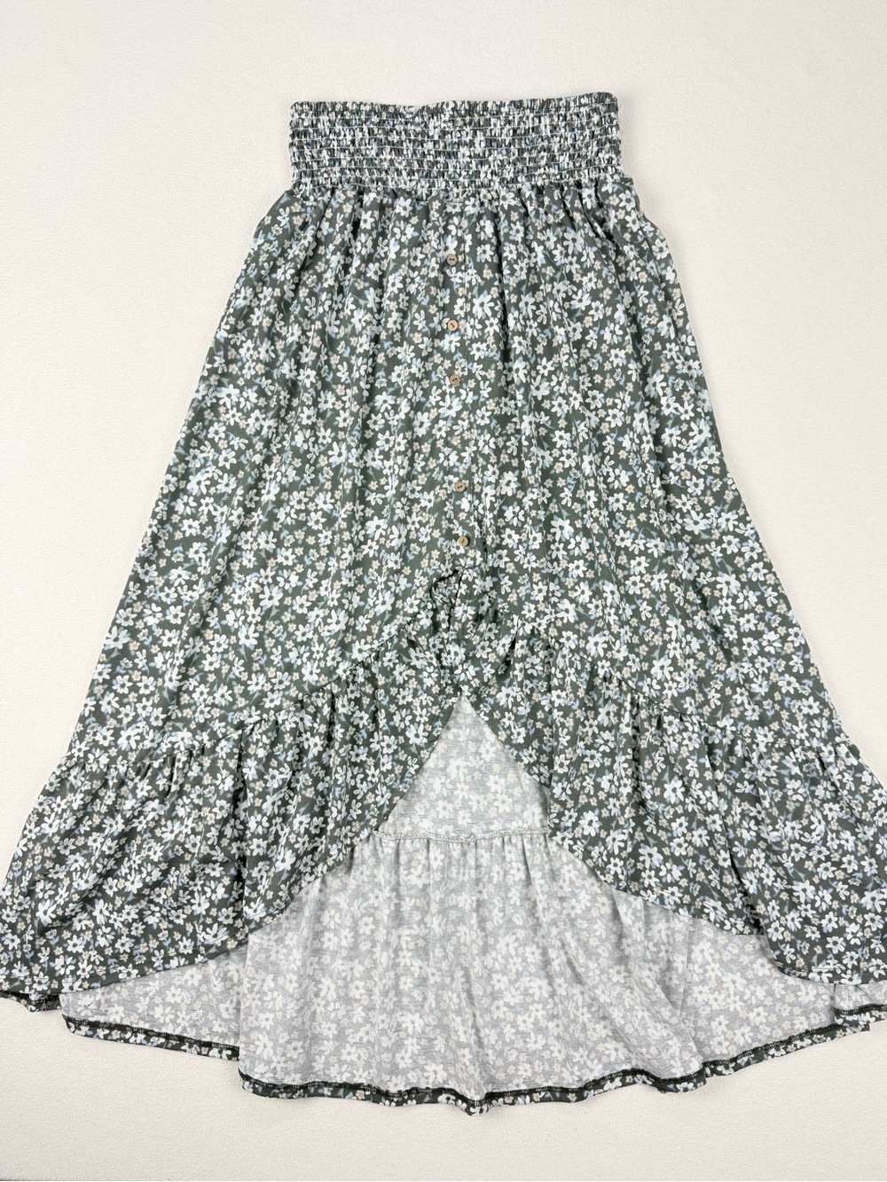Ardene Cottagecore Floral High Low Midi Skirt Sage Green Boho Prairie Skirt
